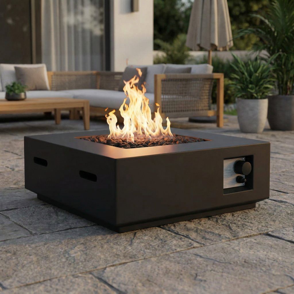 Propane Gas Fire Pit Table Concrete Outdoor Heater 30x11in