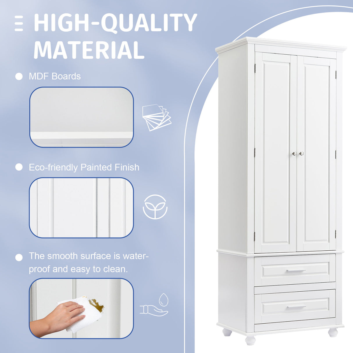 Tall Storage Cabinet With 2 Drawers For Bathroom