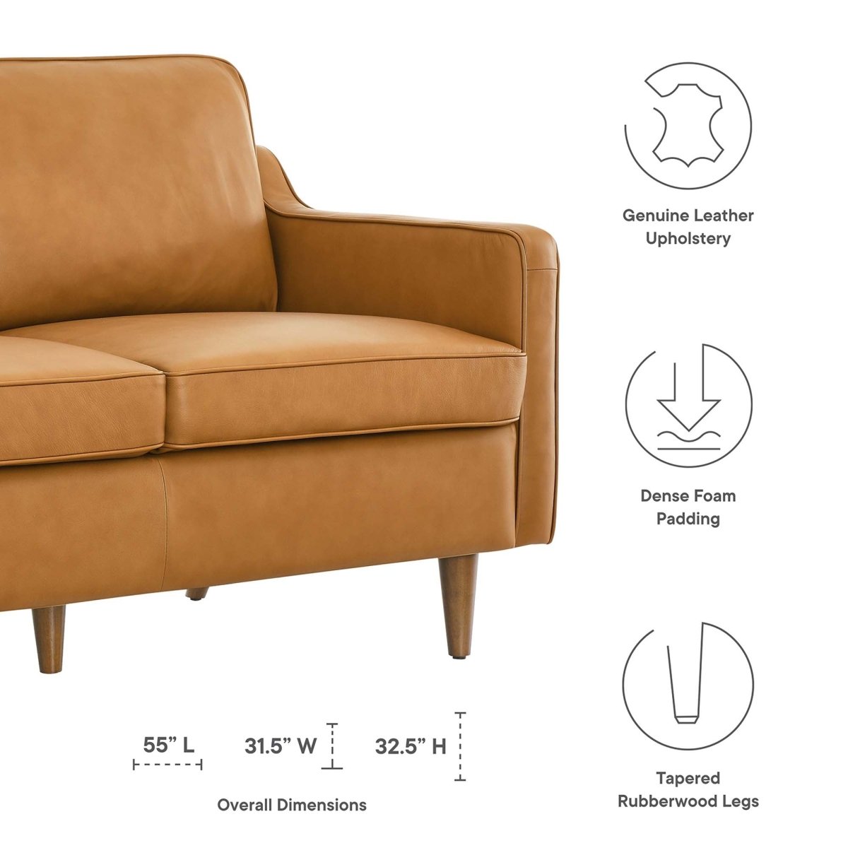 55 - Inch Impart Genuine Top - Grain Leather Loveseat - Loveseats available at Alpine Outlets in Denver