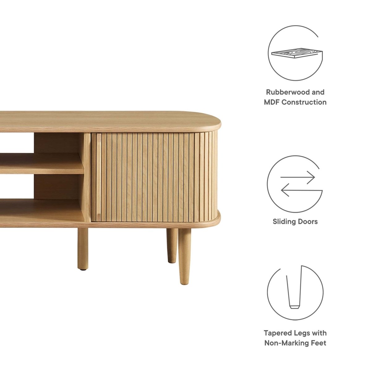 55 Inch Mid - Century Curved Beadboard TV Stand - TV Stands available at Alpine Outlets in Denver