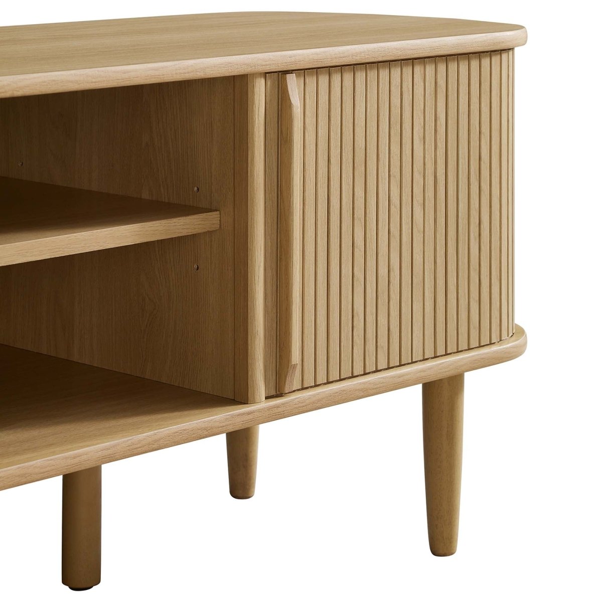 55 Inch Mid - Century Curved Beadboard TV Stand - TV Stands available at Alpine Outlets in Denver