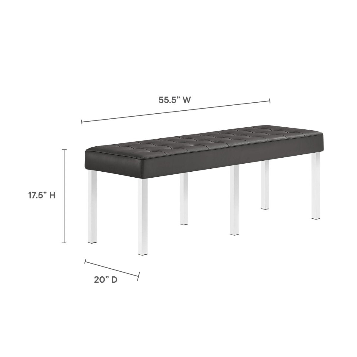 55 Inch Tufted Vegan Leather Bench with Tubular Stainless Steel Legs - Benches available at Alpine Outlets in Denver
