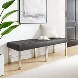 55 Inch Tufted Vegan Leather Bench with Tubular Stainless Steel Legs - Benches available at Alpine Outlets in Denver
