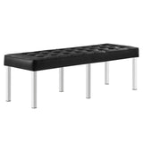55 Inch Tufted Vegan Leather Bench with Tubular Stainless Steel Legs - Benches available at Alpine Outlets in Denver