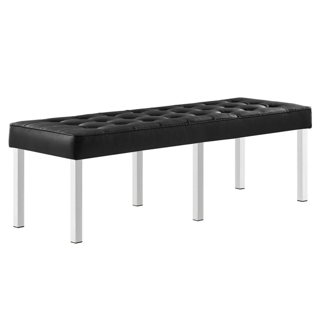 55 Inch Tufted Vegan Leather Bench with Tubular Stainless Steel Legs - Benches available at Alpine Outlets in Denver