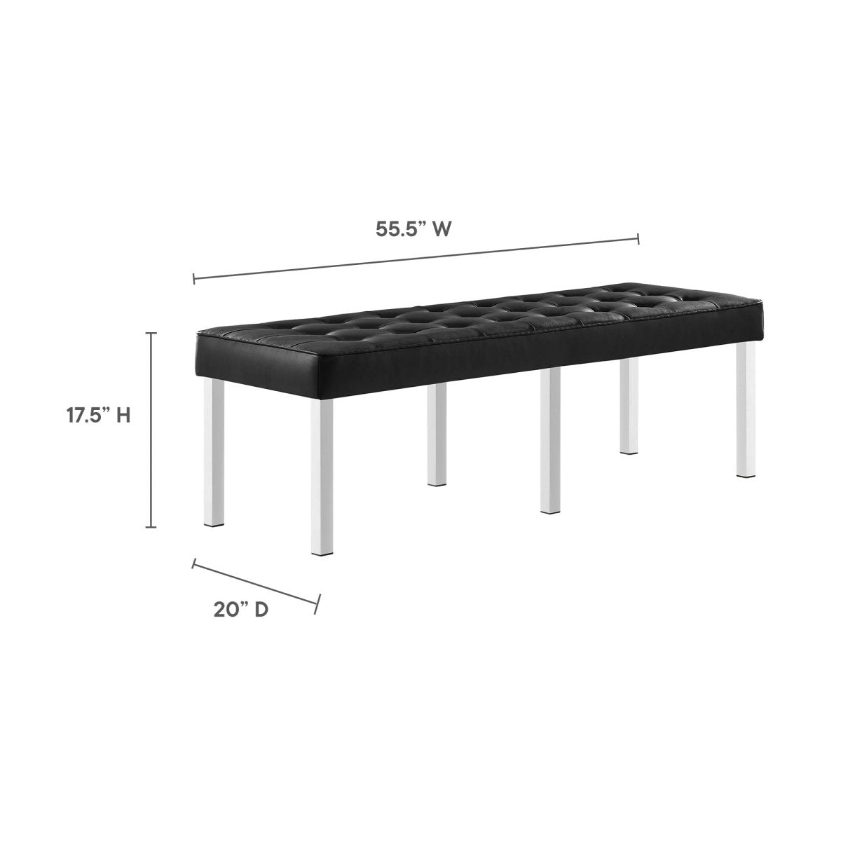 55 Inch Tufted Vegan Leather Bench with Tubular Stainless Steel Legs - Benches available at Alpine Outlets in Denver
