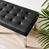 55 Inch Tufted Vegan Leather Bench with Tubular Stainless Steel Legs - Benches available at Alpine Outlets in Denver