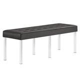 55 Inch Tufted Vegan Leather Bench with Tubular Stainless Steel Legs - Benches available at Alpine Outlets in Denver