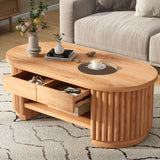 Fluted Oval Coffee Table With Drawers, 2 Tier Cocktail Table