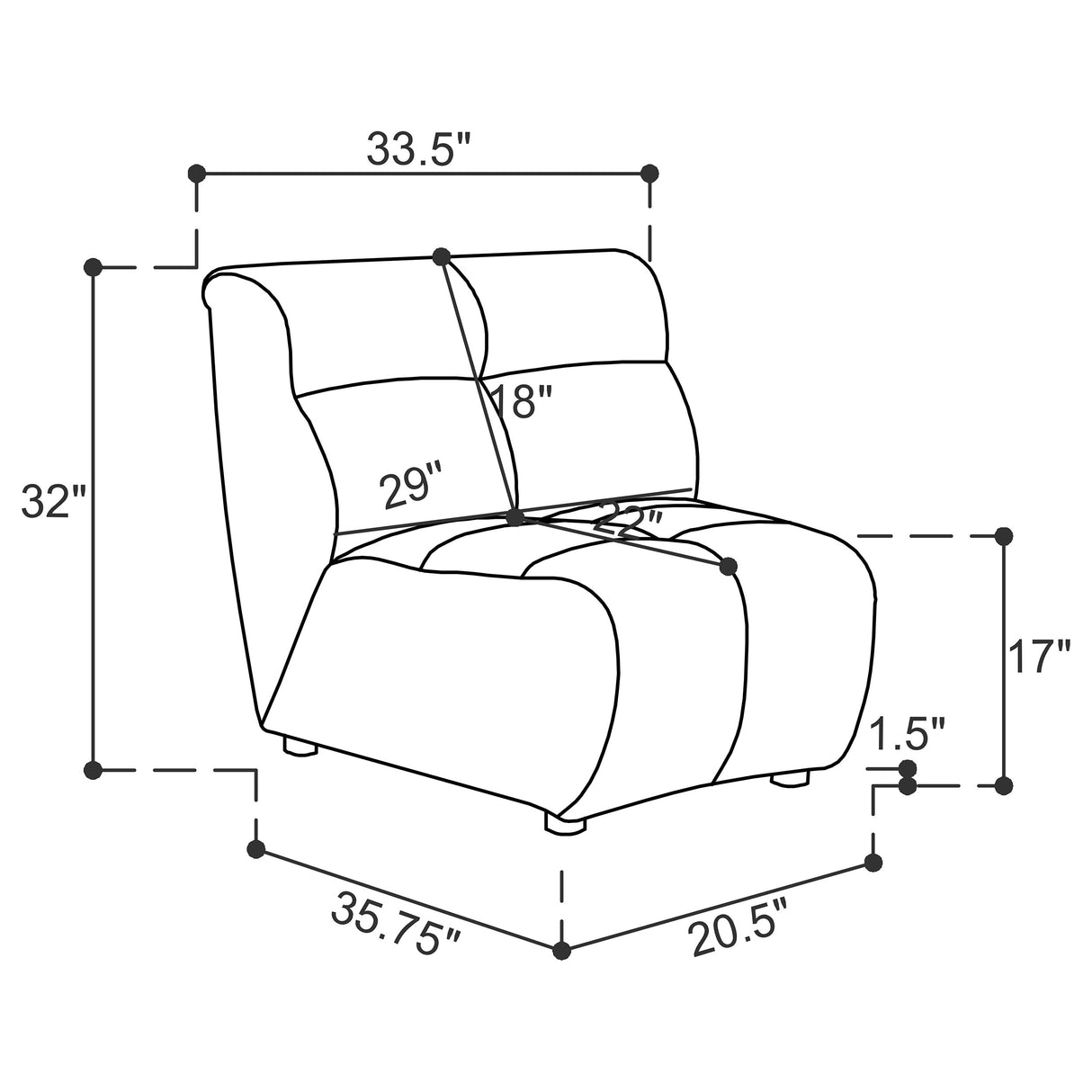 Charlotte Upholstered Curved Armless Chair in Ivory