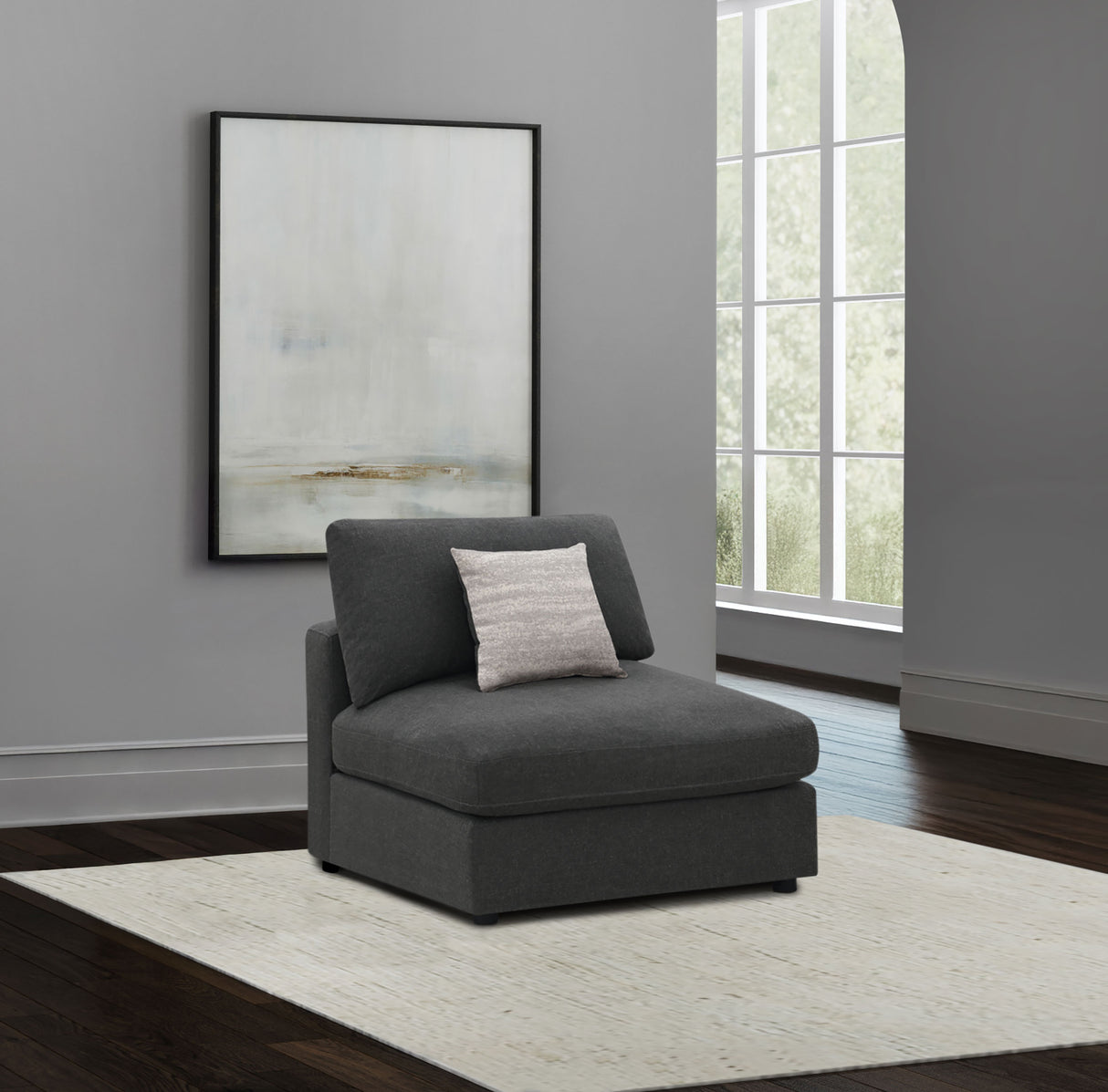 Serene Upholstered Armless Chair in Charcoal