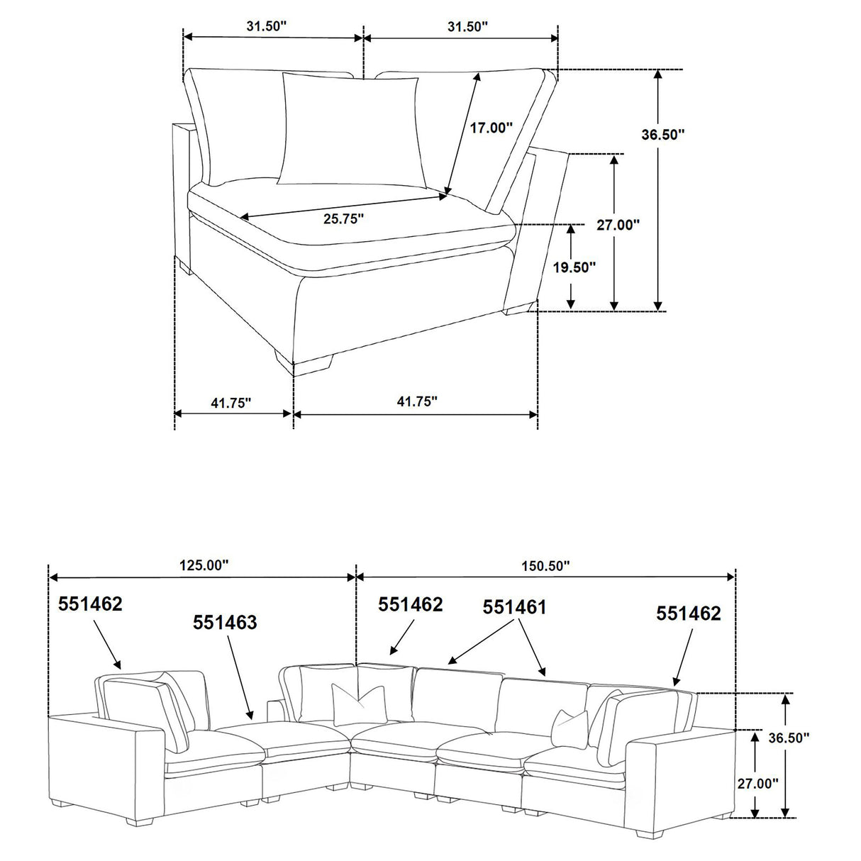 Lakeview 6-Piece Upholstered Modular Sectional Sofa, Ivory