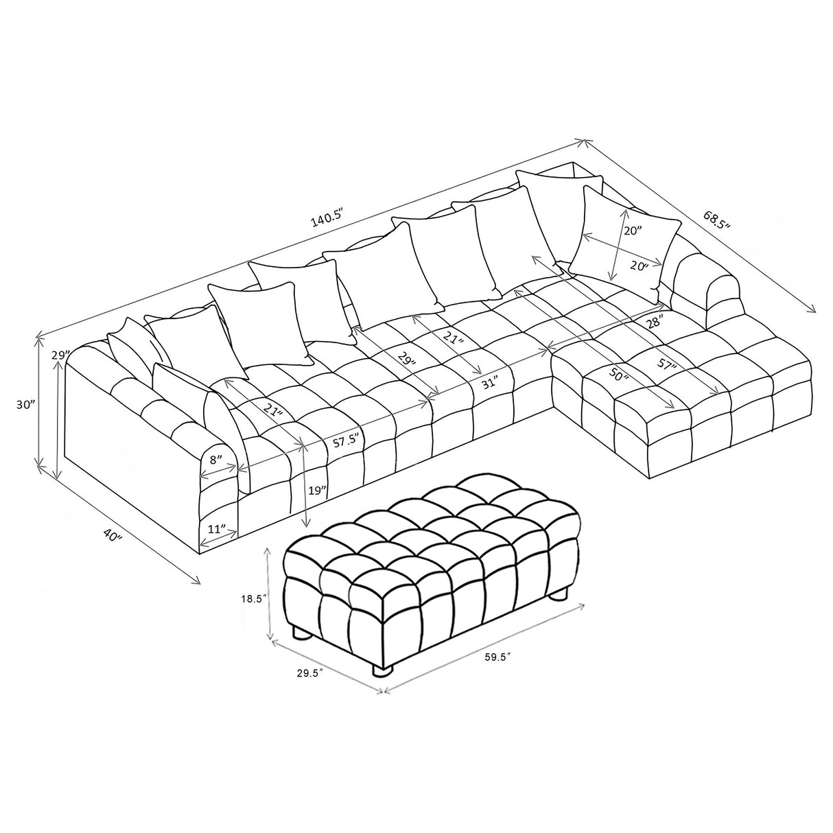 Amara 4-Piece Upholstered Sectional Sofa in Ivory