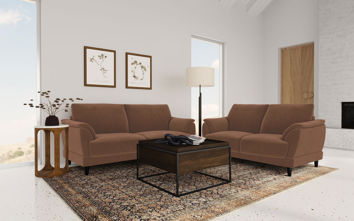Selma 2-Piece Rust Velvet Crescent Arm Sofa Set
