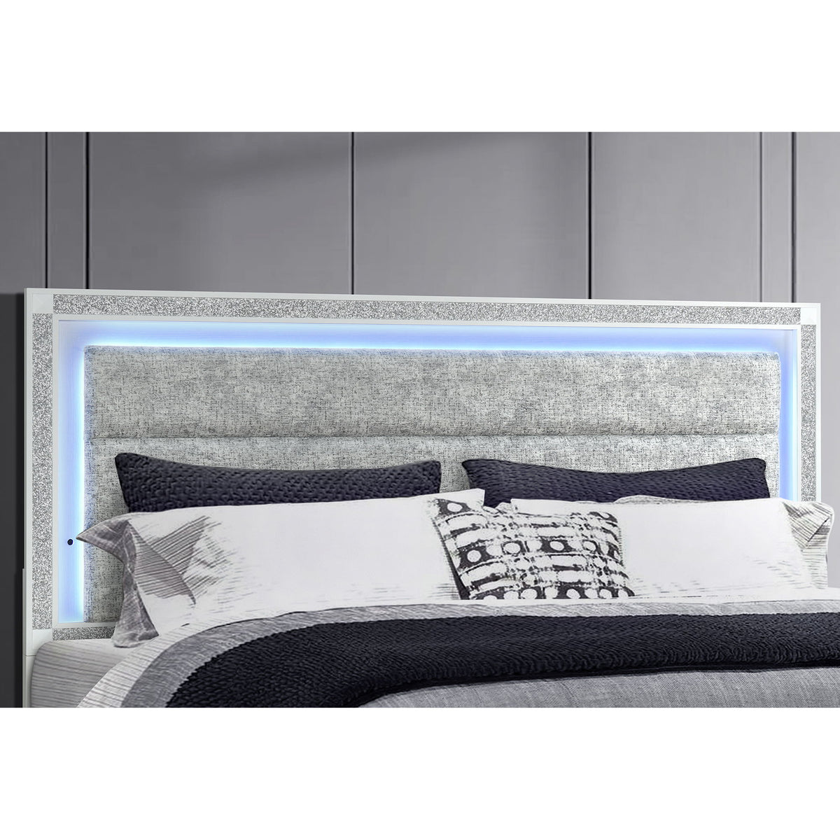 Soulmarie - Bed With LED Lighting And Padded Headboard