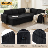 Convertible U-Shaped Sectional Sofa Bed With USB Ports And Storage