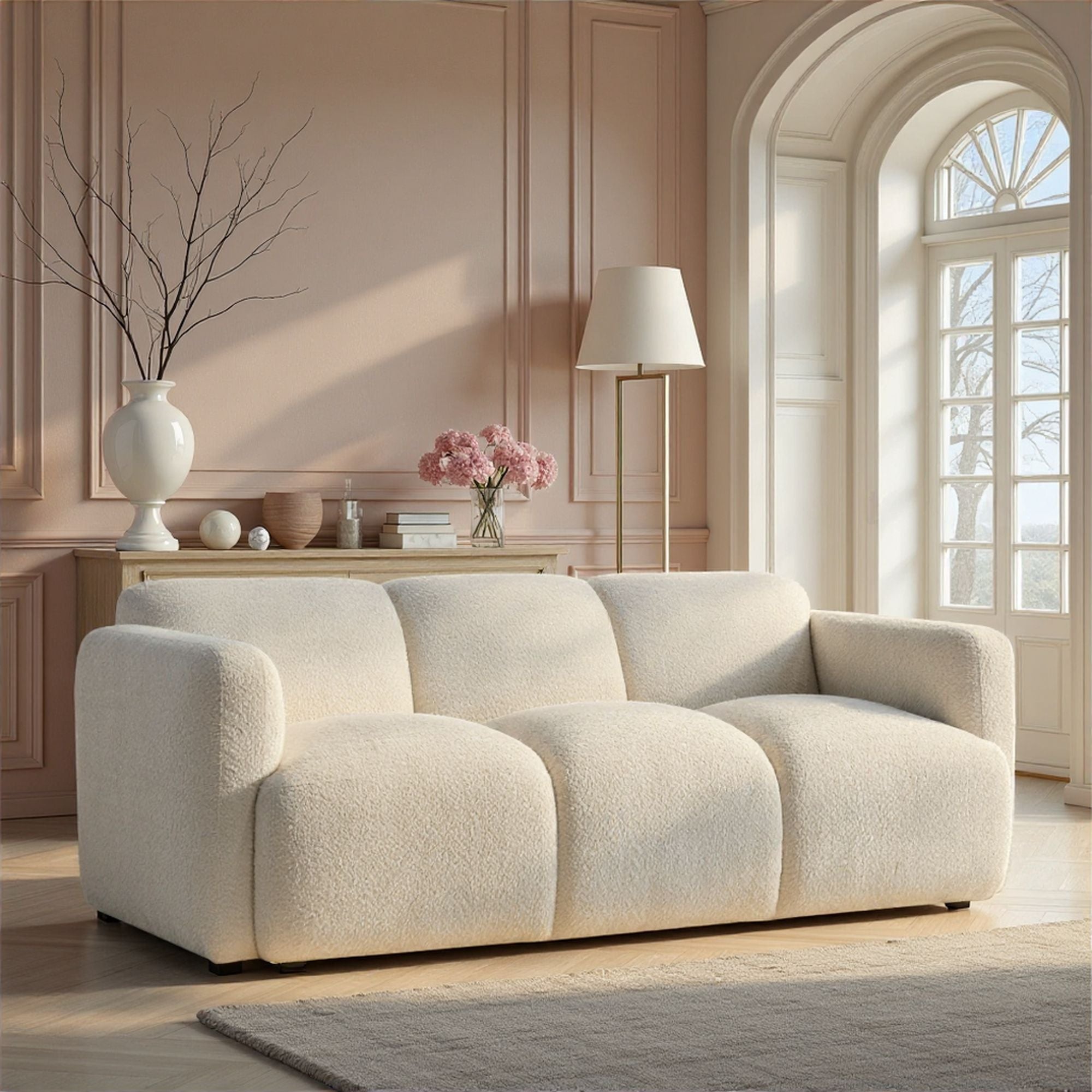 Sierra Boucle Fabric Sofa With Rounded Arms - Thumbnail 2