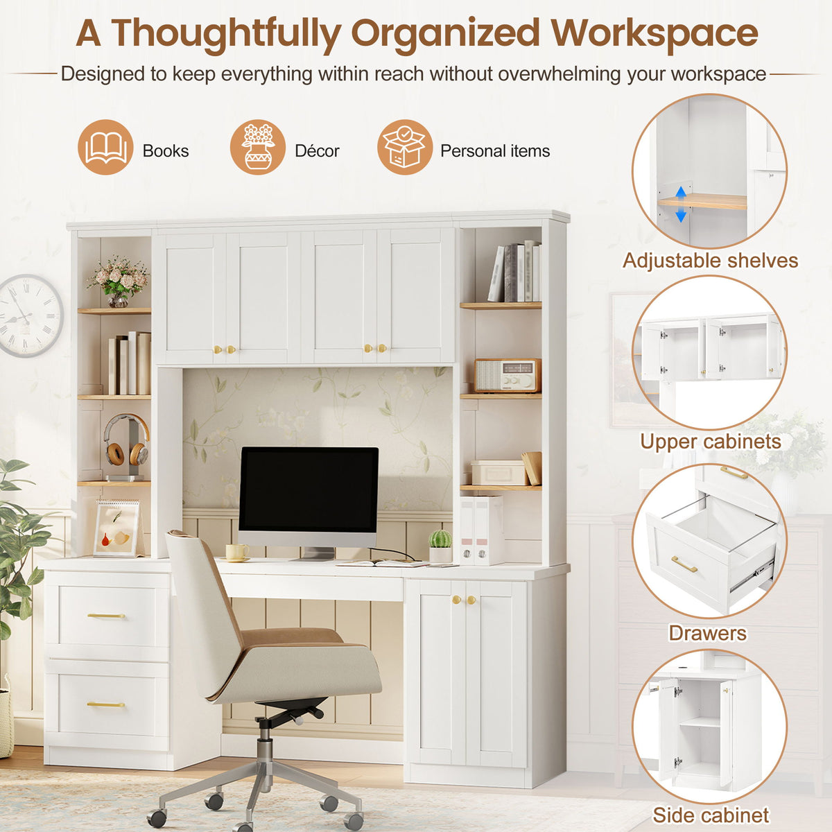 Computer Desk With Hutch, Workstation With Desk Grommet & Keyboard Tray