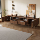 78" TV Stand For 85" TVs With Fluted Doors, Open Shelf, Cable Management - Walnut