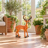 Lifelike Deer Statue With Detachable Antlers, Outdoor Garden Decor - Brown / Yellow
