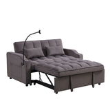 Modern Velvet Loveseat Futon Sofa With Pullout Bed, Adjustable Reclining Backrest, Toss Pillows