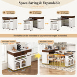Extendable Dining Table With Folding Top, Rolling Kitchen Island With Drawers And Power Outlet