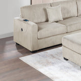 Upholstered L - Shaped 4 Piece Sectional Set With USB, Cocktail Ottoman