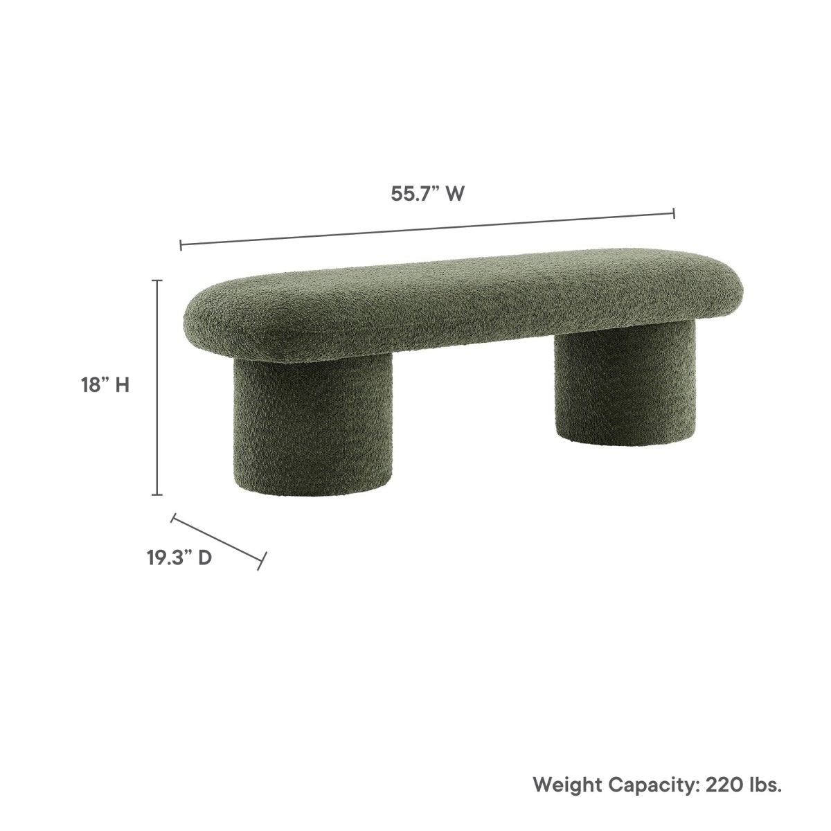 56 Inch Chenille Upholstered Bench with Cylindrical Legs and Overhang Seat - Benches available at Alpine Outlets in Denver