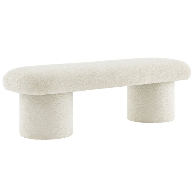 56 Inch Chenille Upholstered Bench with Cylindrical Legs and Overhang Seat - Benches available at Alpine Outlets in Denver