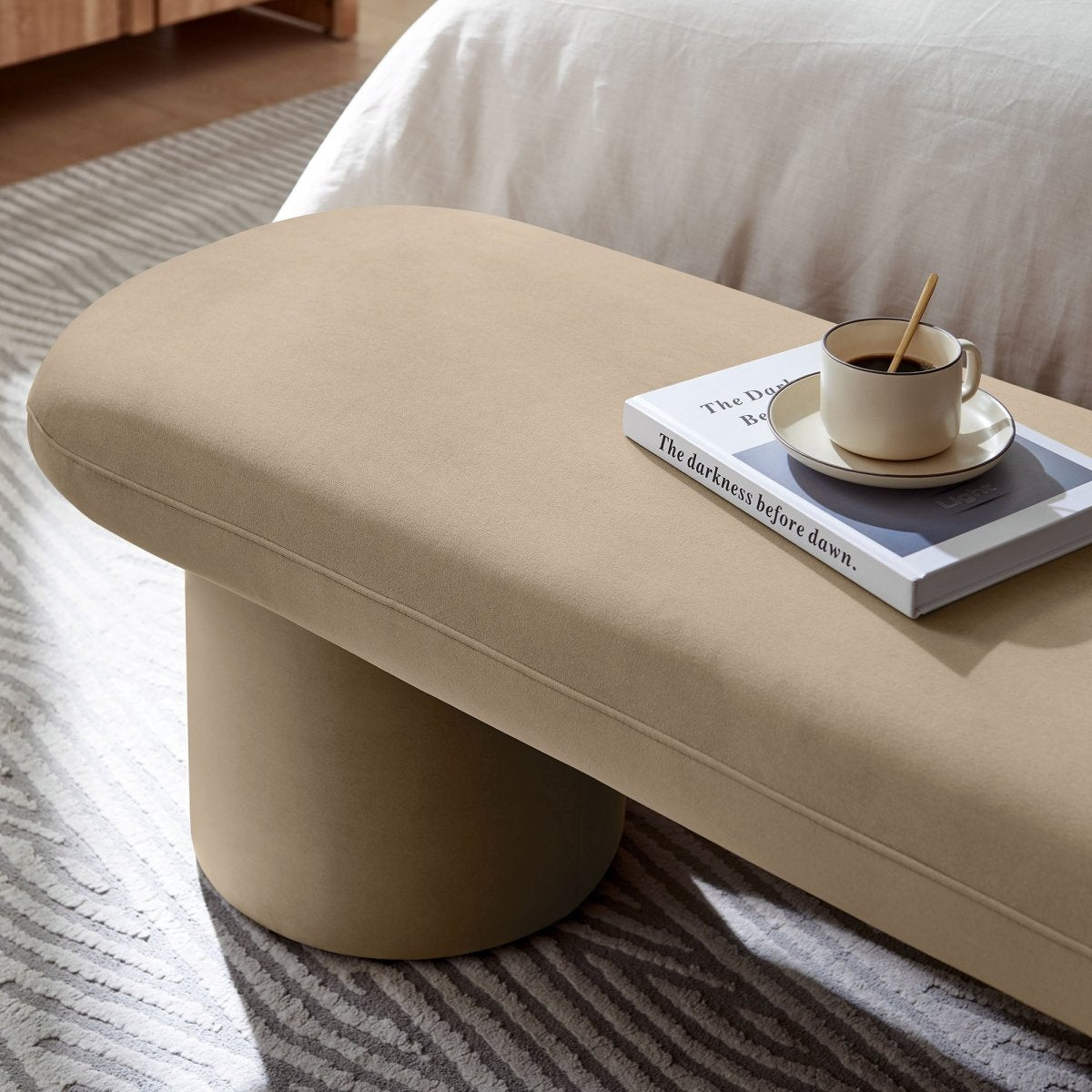 56 Inch Performance Velvet Bench with Cylindrical Legs and Overhang Seat - Benches available at Alpine Outlets in Denver