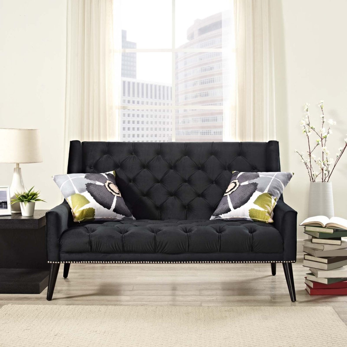 56 Inch Performance Velvet Loveseat with Nailhead Detail - Loveseats available at Alpine Outlets in Denver