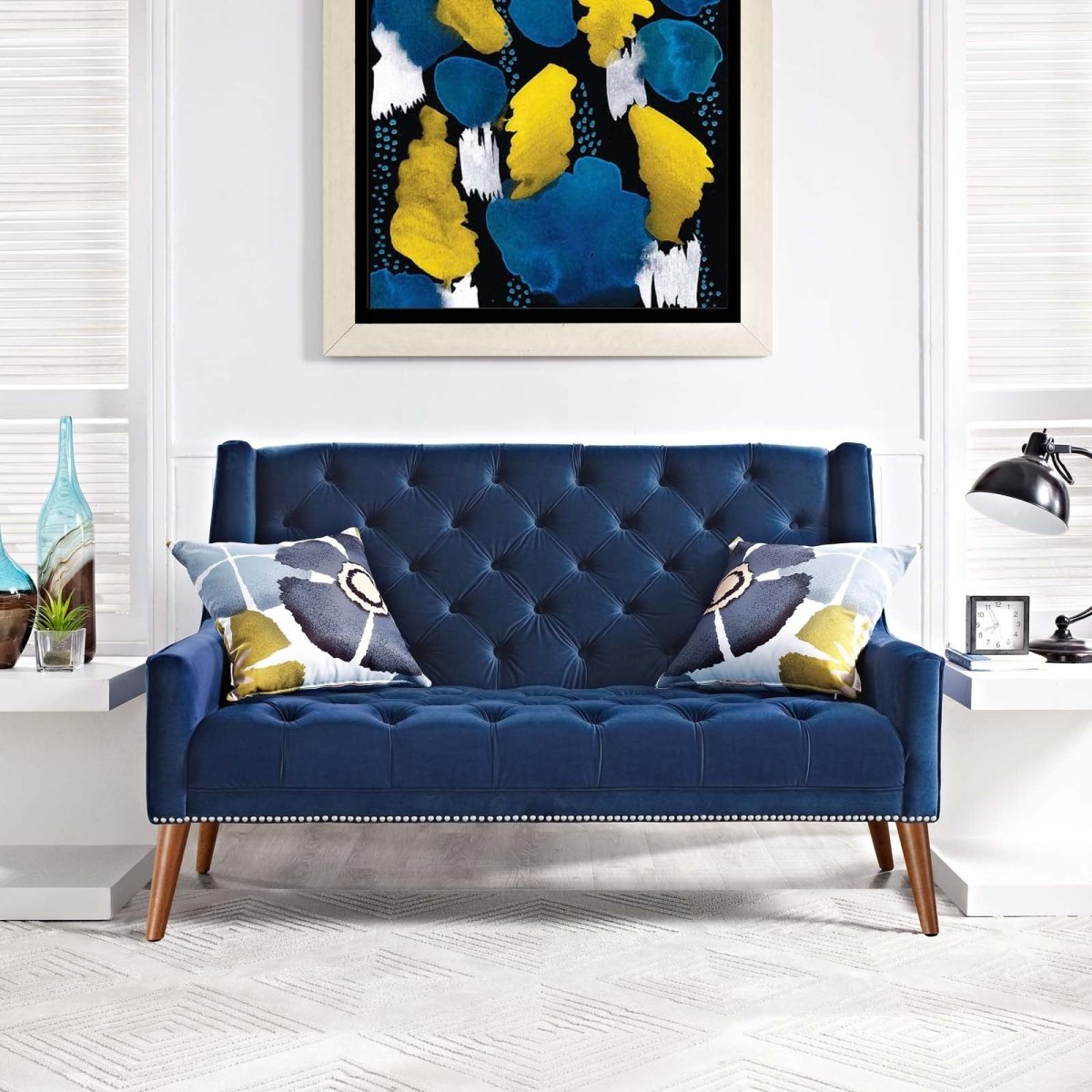 56 Inch Performance Velvet Loveseat with Nailhead Detail - Loveseats available at Alpine Outlets in Denver
