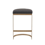 Counter Stool With Upholstered Seat, Metal Base - Charcoal / Antique Gold