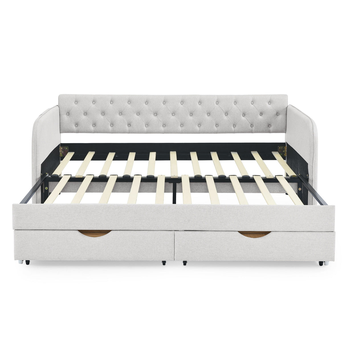 Daybed With Trundle And Storage Drawers, Flat Arms With Pocket