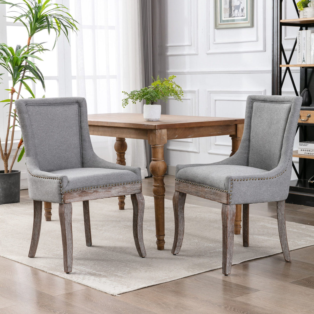 Ultra Side Dining Chair,Thickened Fabric Chairs With Neutrally Toned Solid Wood Legs, Bronze Nail Head (Set of 2) - Chair Sets - Alpine Outlets