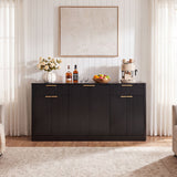 Large Fluted Buffet Sideboard, Wine Bar Storage Cabinet With 6 Doors & 2 Drawers