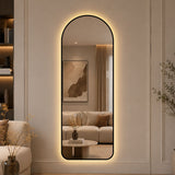 65" X 24" Arched LED Full Length Mirror With Frame, 3 Color Temperatures & Stepless Dimming - Black