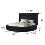 Hazel - Queen Size Tufted Storage Bed & Bluetooth Speakers, USB Port - Black