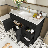 Bathroom Vanity Set, Fluted Cabinet, Soft Close Doors With Drawers, Single Faucet Hole, Sink Included - Black
