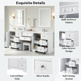 Double Sink Bathroom Vanity With Countertop, 2 Ceramic Sinks, 6 Drawers, Soft Close Design