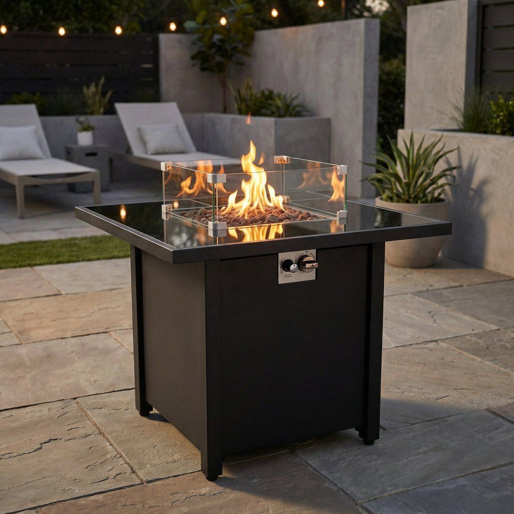 Outdoor Fire Pit Table Powder Coated Steel 40000 BTU 30x25in Black