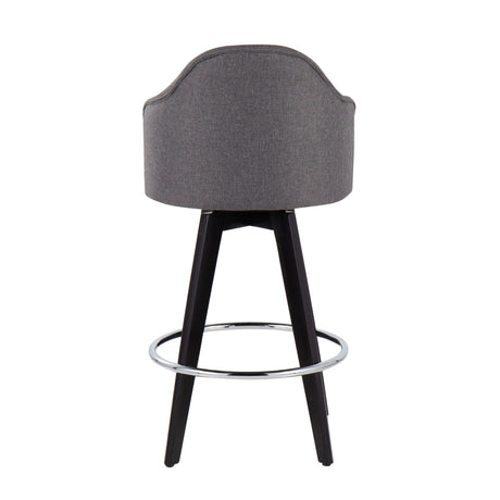 Ahoy - Contemporary Fixed Height Counter Stool Round Chrome Footrest (Set of 2) - Gray - Fabric