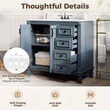 Bathroom Vanity With Sink And Storage, 2 Drawers, 1 Deep Drawer, Adjustable Shelf - Blue