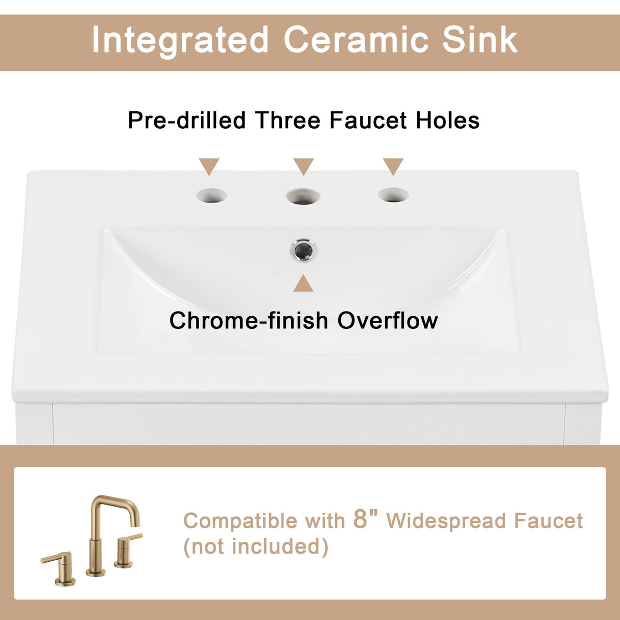 Modern Bathroom Vanity With Sink, Cabinet With 2 Drawers And Door, Adjustable Shelf