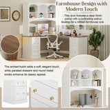 Space Saving L-Shaped Computer Desk With Keyboard Tray & Charging Stations