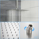 16" Square Rainfall Shower Head Fixed Wall Mount With Full Body Coverage & Self Cleaning Silicone Nozzles