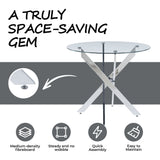 Dining Table With Cross Metal Leg And Tempered Glass, Modern Space Saving Kitchen Table For Living Room