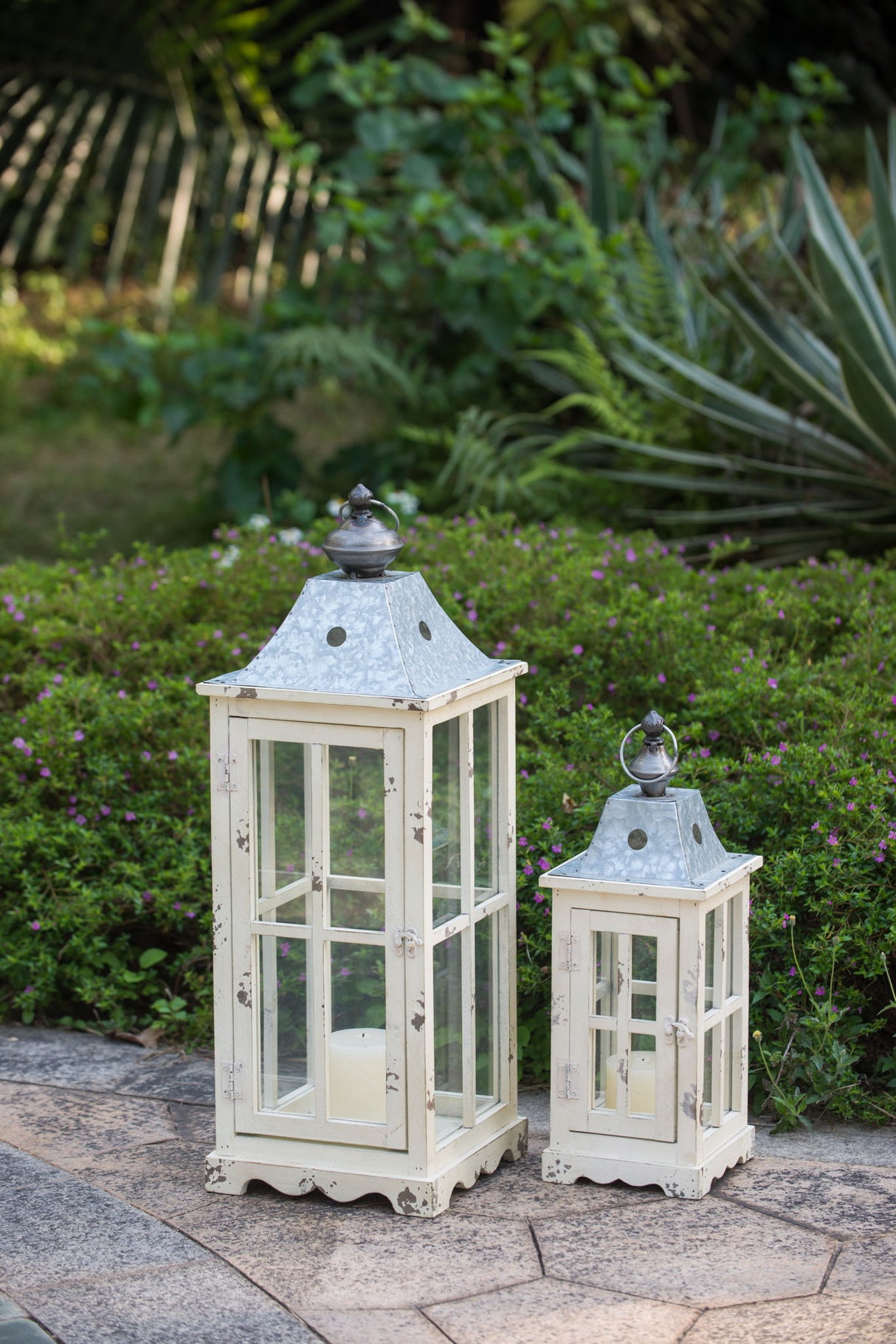 Wooden Candle Lantern Decorative, Hurricane Lantern Holder Decor For Indoor Outdoor, Home Garden - Ivory - Lanterns - Alpine Outlets