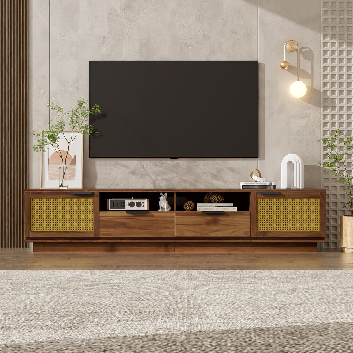 TV Stand With 2 Drawers And Open Shelving - Walnut