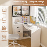 L-Shaped Computer Desk With Glass Cabinets, Built In LED Lights, USB Charging Ports